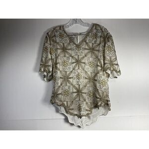 Vintage Laurence Kazar 1980's Golg Beaded 100% Silk Top Womens Size Large